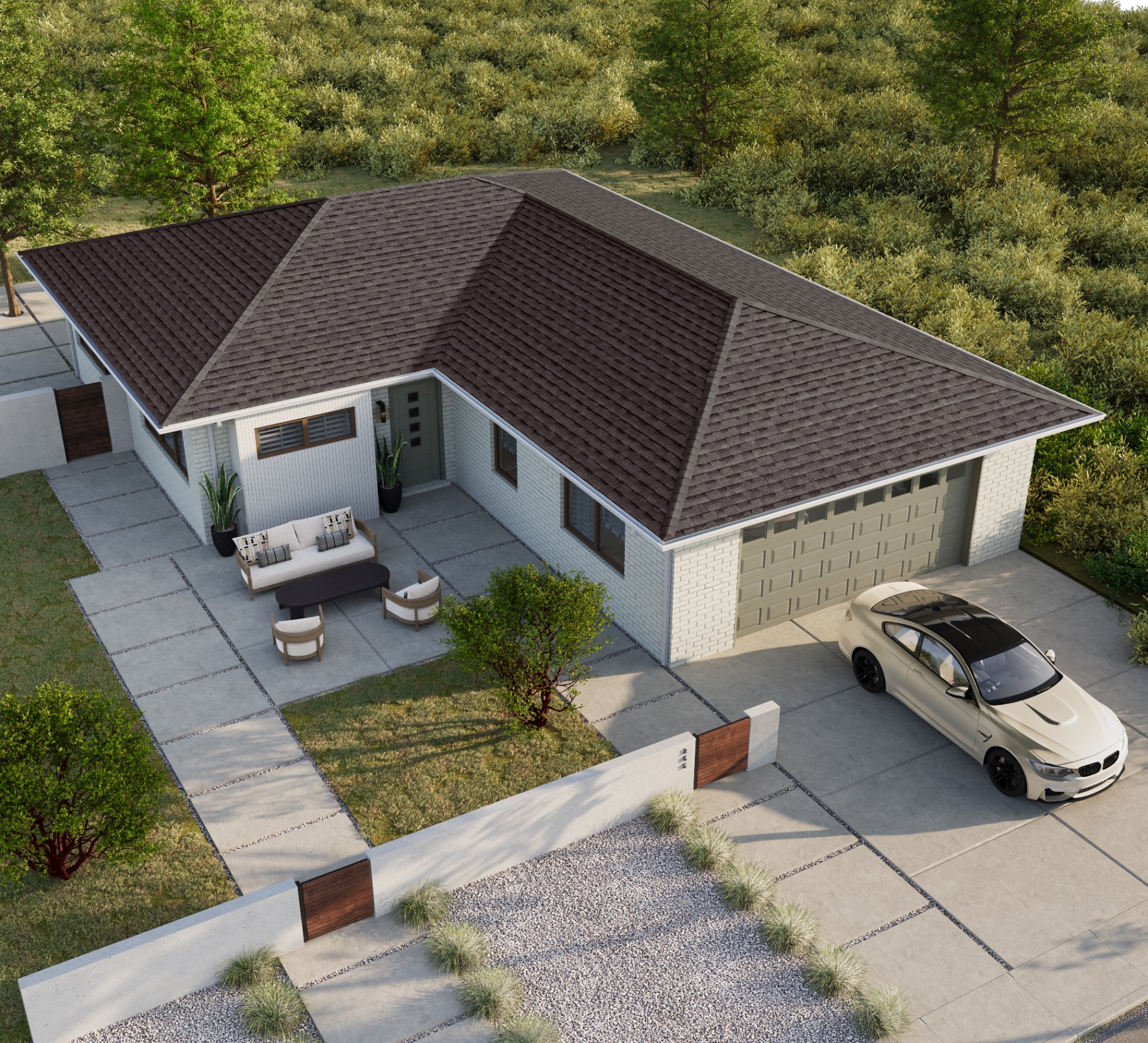 Aerial view of an Eagle Sagewood shingle roof