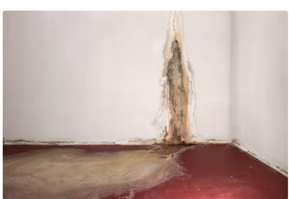 Water damage and moisture intrusion in a corner from foundation issues