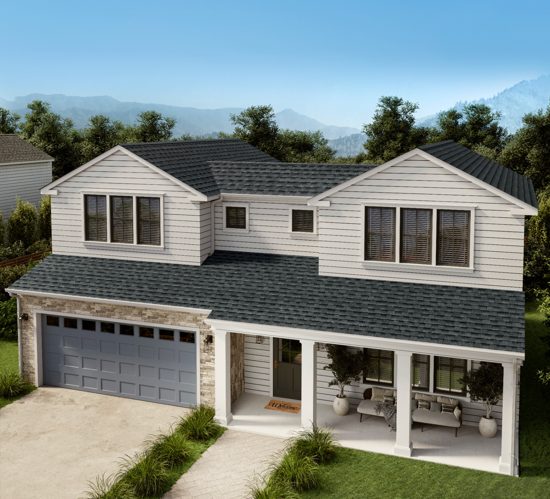 Aerial view of an Eagle Stone Gray shingle roof
