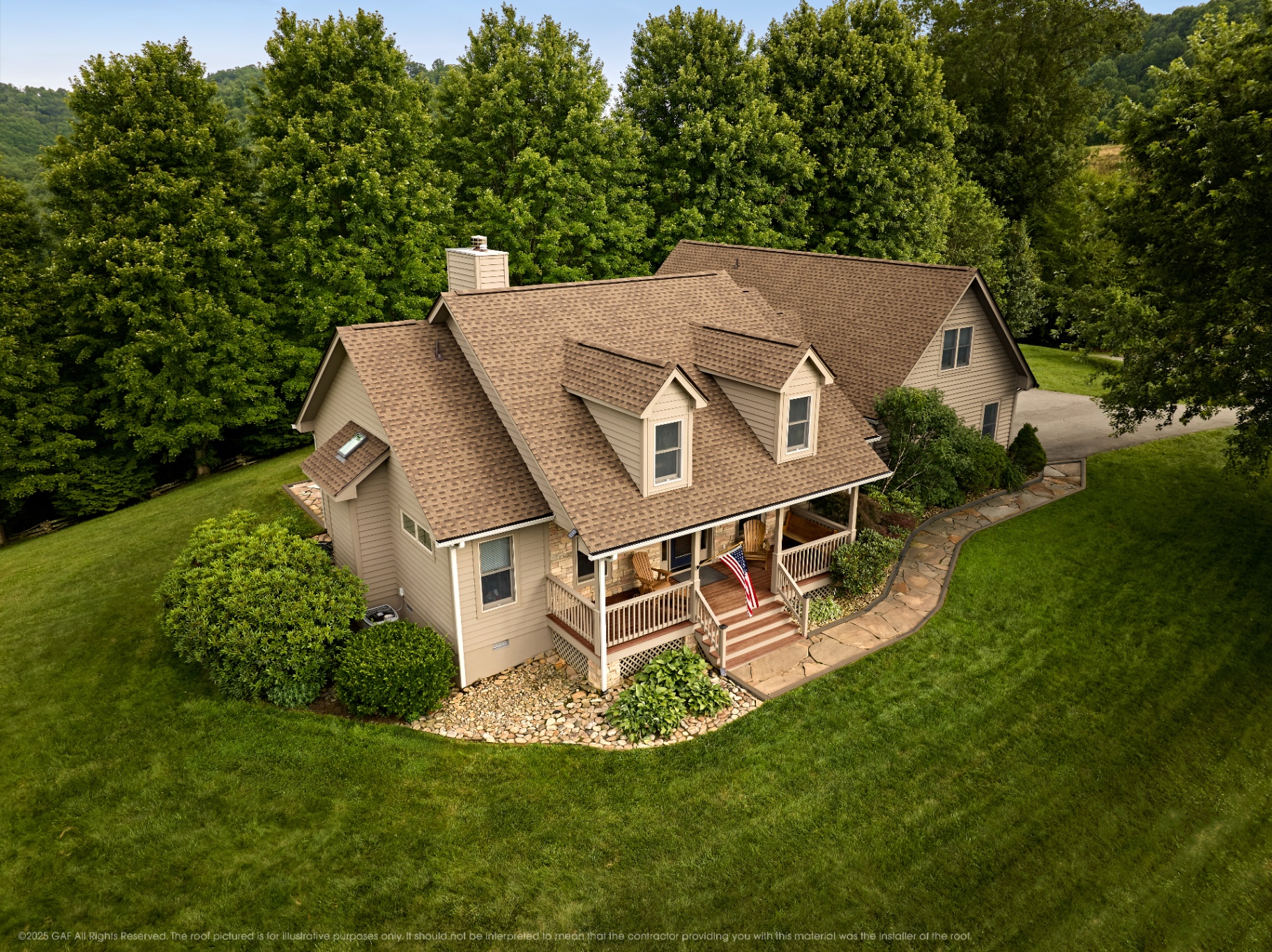 Aerial view of a shakewood shingle roof