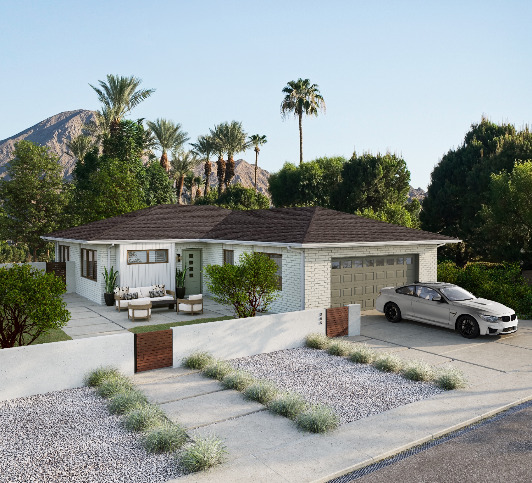 Sagewood roof color on a desert-style home
