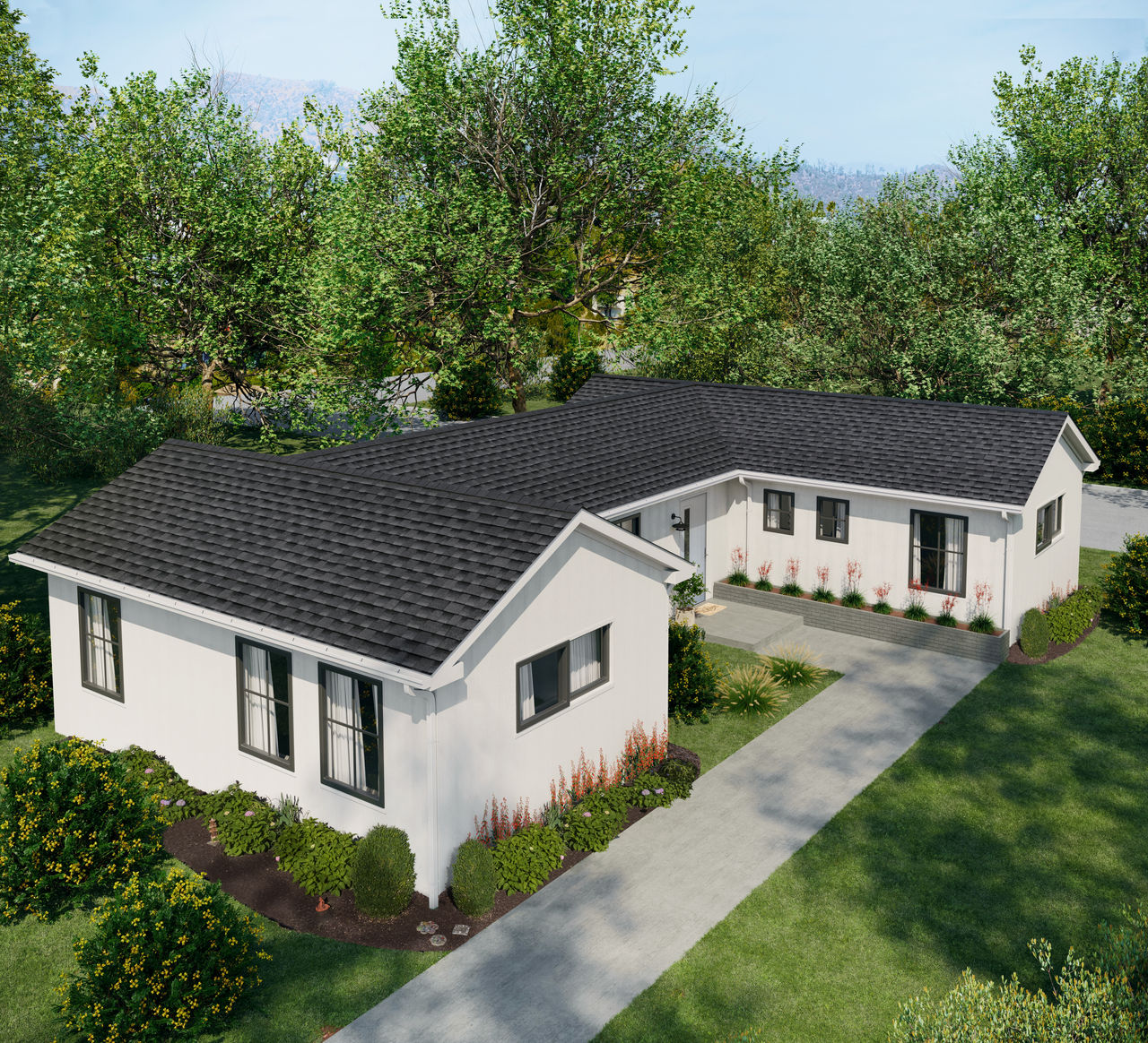 Aerial view of an Eagle Charcoal architectural shingle roof