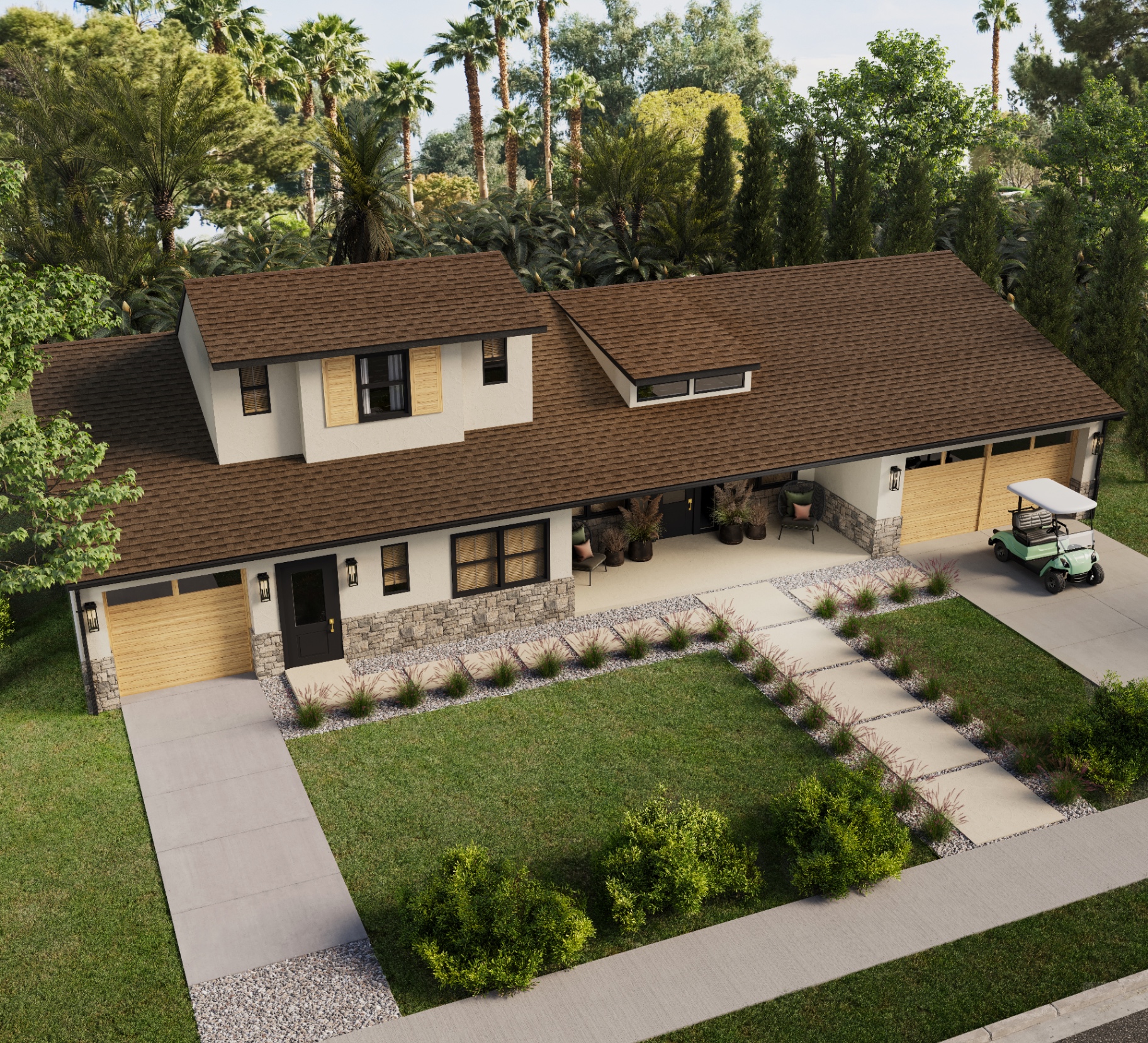 Aerial view of an Eagle Sandalwood shingle roof