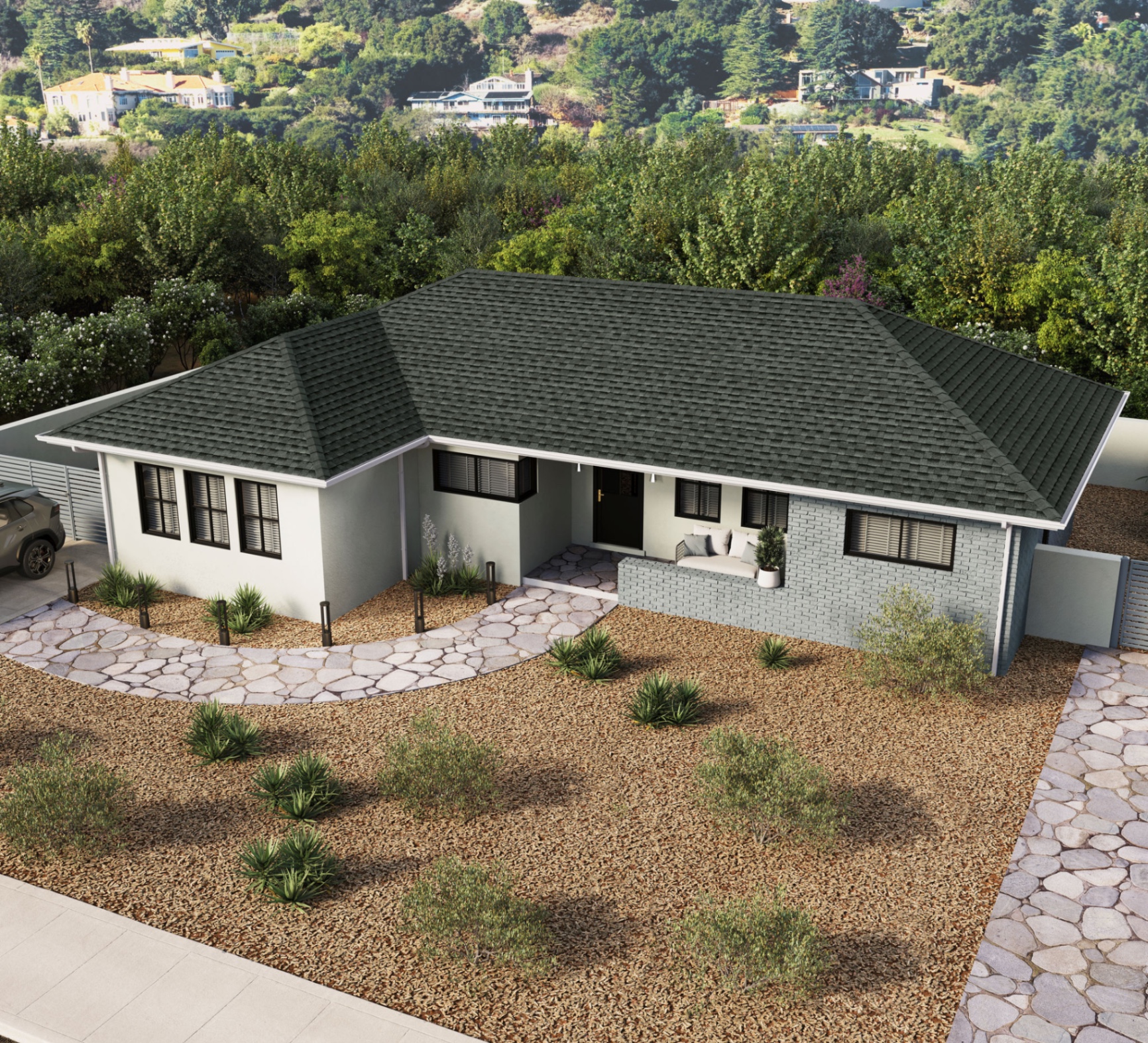 Aerial view of an Eagle Coastal Slate shingle roof
